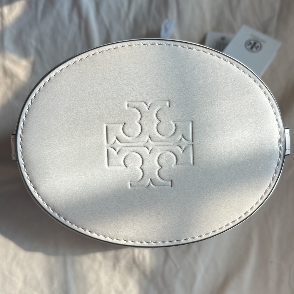 Tory Burch T Monogram Embroidered Raffia Mini Bucket Bag New Ivory - Picture 6 of 10